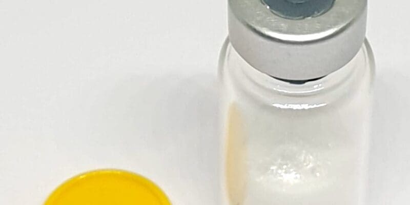 Melanotan 2 Vial With Yellow Cap Removed – Tanning Peptide Preparation